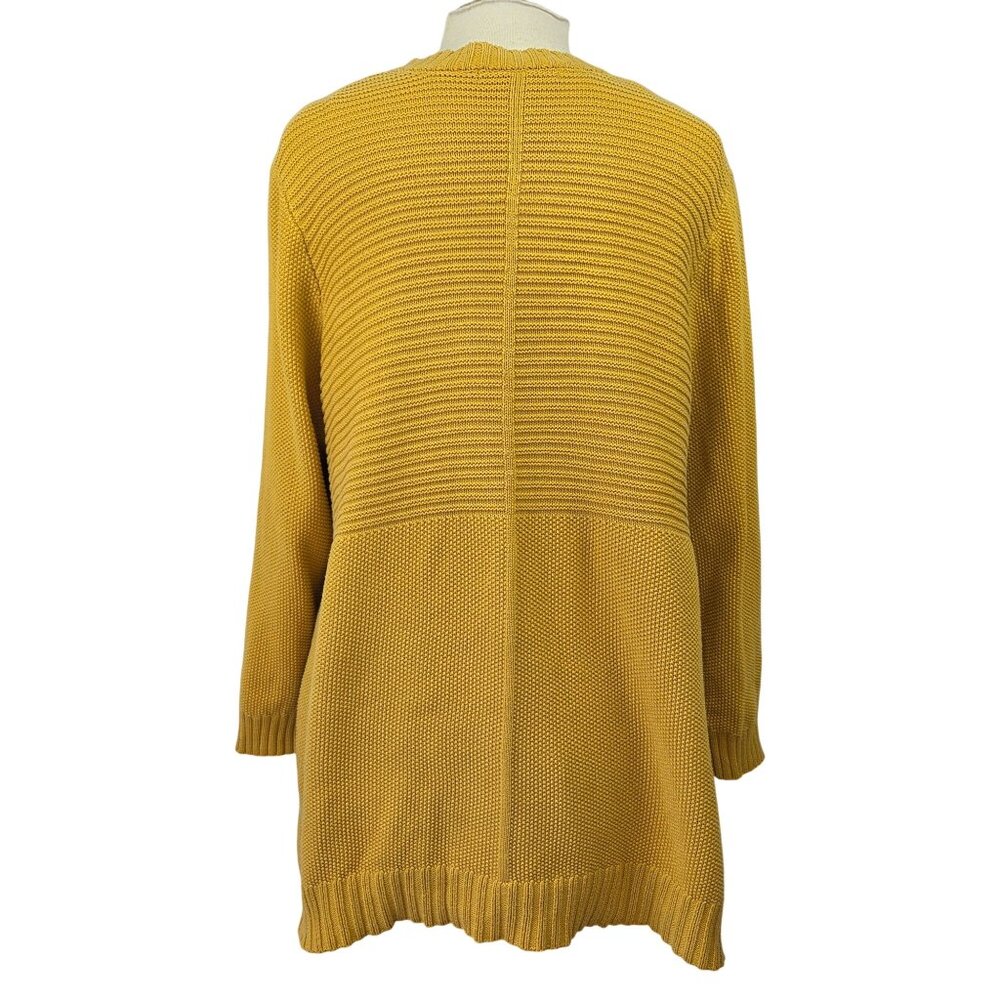 Marled Waffle Knit Open Front Cardigan Mustard Yellow Size 1X - Picture 6 of 12